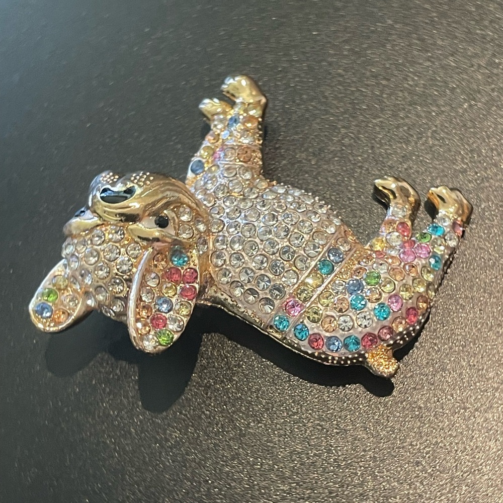 Multicolor Rhinestone Bulldog Brooch - Picture 3 of 5